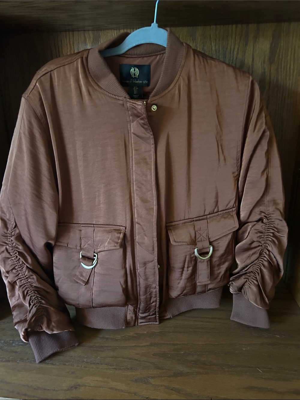 House of Harlow 1960 Copper Satin Bomber Jacket